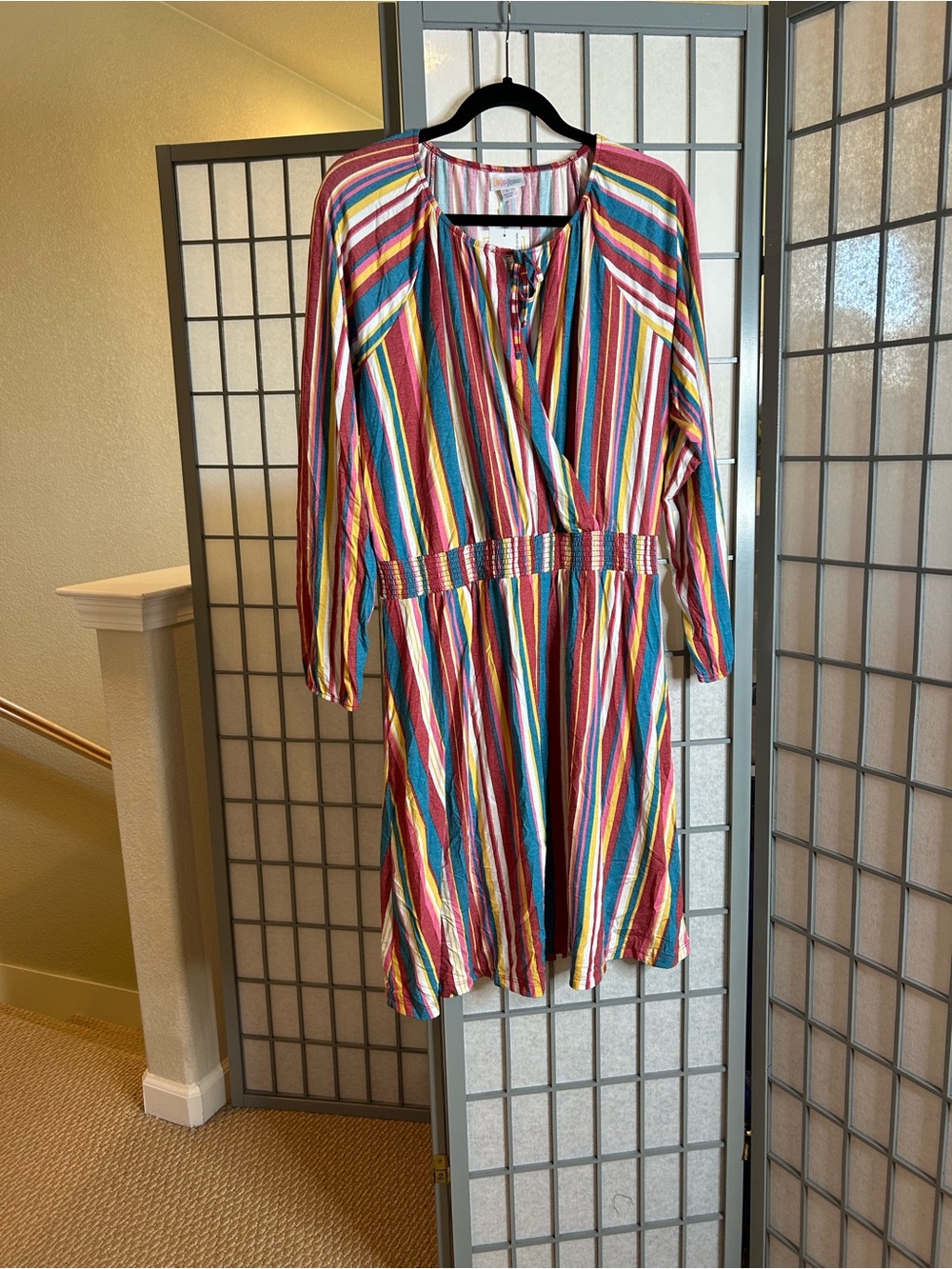 NWT LuLaRoe Jody Pink, Yellow, Blue & Red Striped Dress